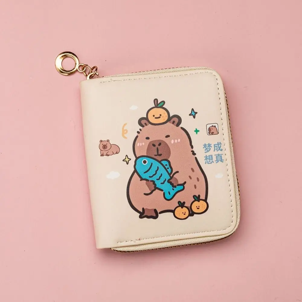 Nueva cartera corta con cremallera de capibara, monedero impermeable de dibujos animados, tarjetero de cuero PU multicapa