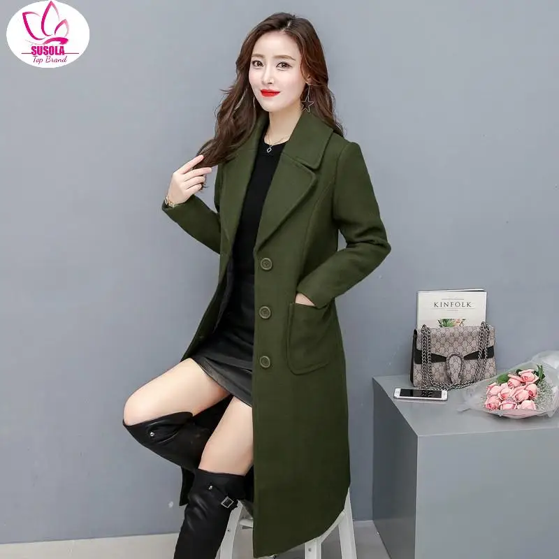 

SUSOLA Women Woolen coat Autumn Winter Trend Slim Long Wool Coats Women's Single-breasted Jacket Coats 4XL