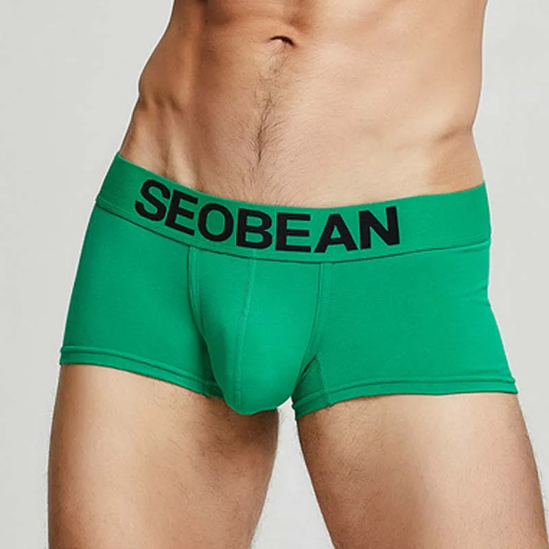 SEOBEAN Men Boxers Underwear Sexy Low Waist U Convex Penis Pouch Man Underpants Soft Cotton Male Panties Solid Color Boxershorts