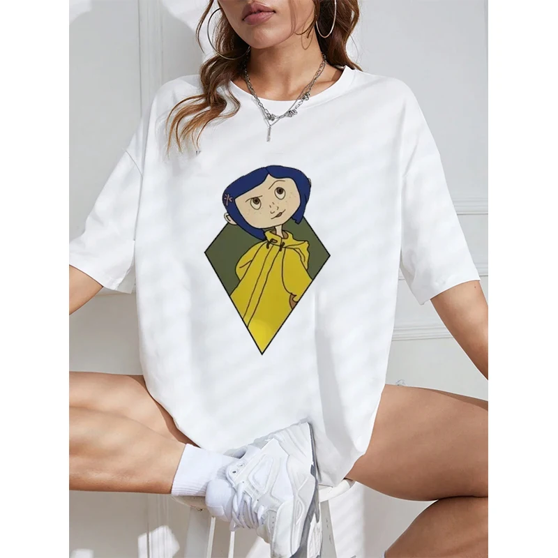 Cartoon Coraline Printed Tshirt Men Woman Streetwear Summer Oversize Loose Cotton Tee Tops Harajuku Unisex Short Sleeve Clothing