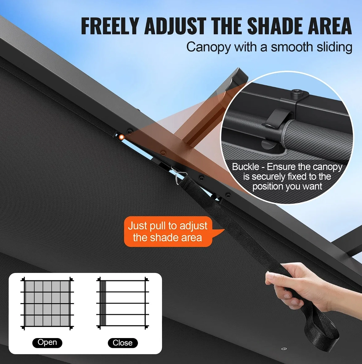 VEVOR 10'x10' Pérgula retrátil externa com dossel de proteção solar alumínio cinza