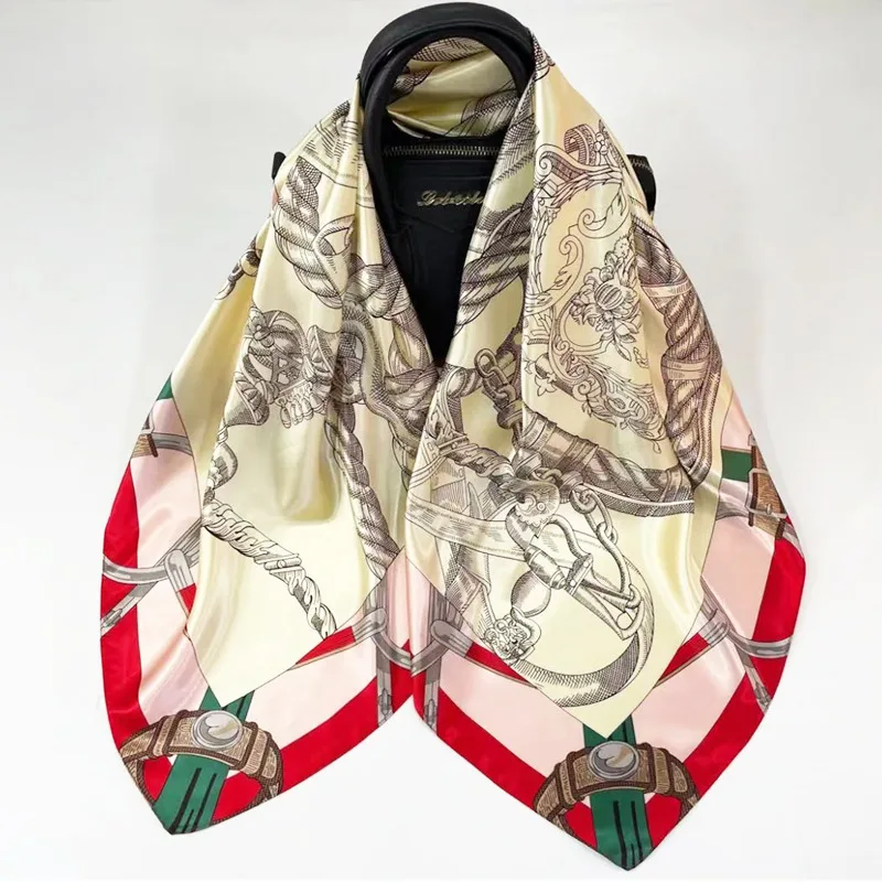 90cm European and American New All-Match Horse Chain Female Ornament Professional Scarf Sunscreen Shawl Large Kerchief