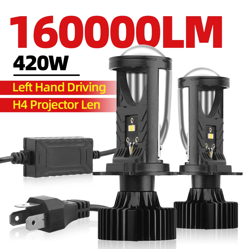 H4 LED Projector Lens 160000LM Mini H4 LED Lenses Car Headlight Bulbs CSP Chip High Low Beam 420W Canbus Turbo Light 12V 2pcs