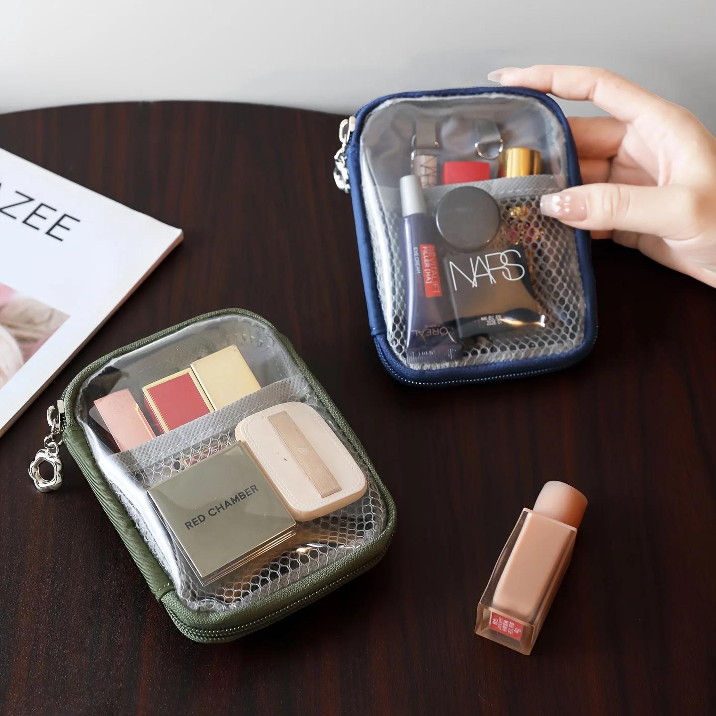 Bolsa Organizadora de Mesa Transparente em PVC, Impermeável, Grande Capacidade, Multifuncional, com Estrutura Rígida para Cosméticos e Materiais de Escritório