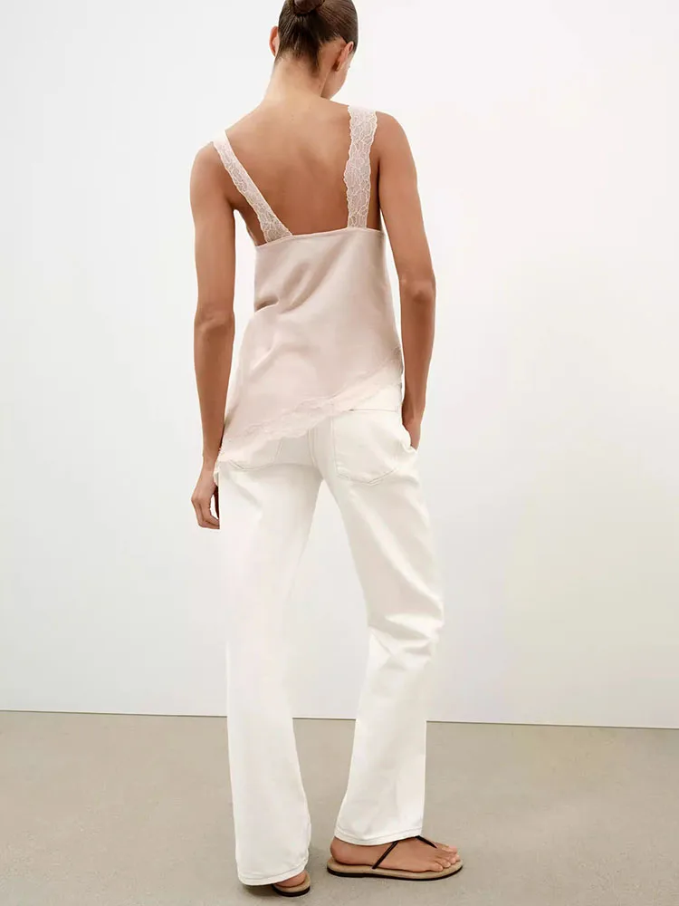 

New Summer Women's Lace Sleeveless V-neck Asymmetric Top Trendy Girl Clothing Ethnic Stage Performance Fashion