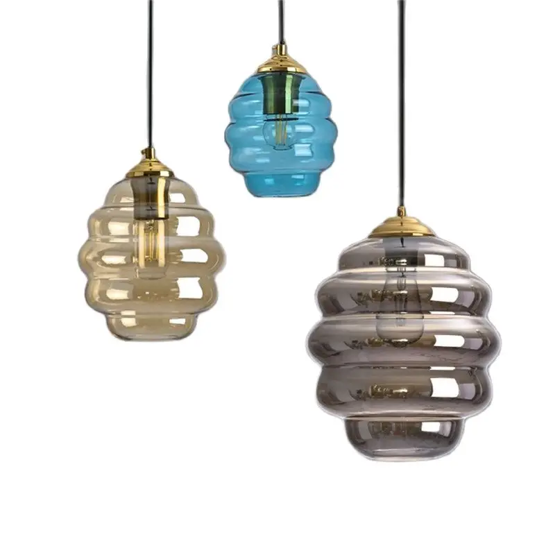 Nordic Stained Glass Ball Pendant Lamp For Dining Room Bedroom Modern Suspended Ceiling Light Kitchen Hanging Lampshade Lighting