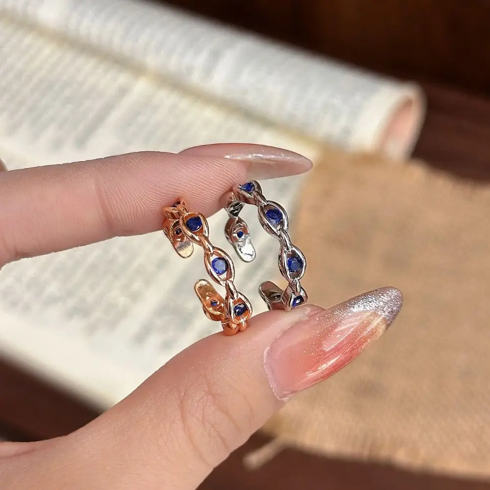 Fashion Sapphire Blue Evil Eye Ring Korean Style Enhances Good Luck Open Ring Adjustable Women's Jewelry for Daily Wear and Prom
