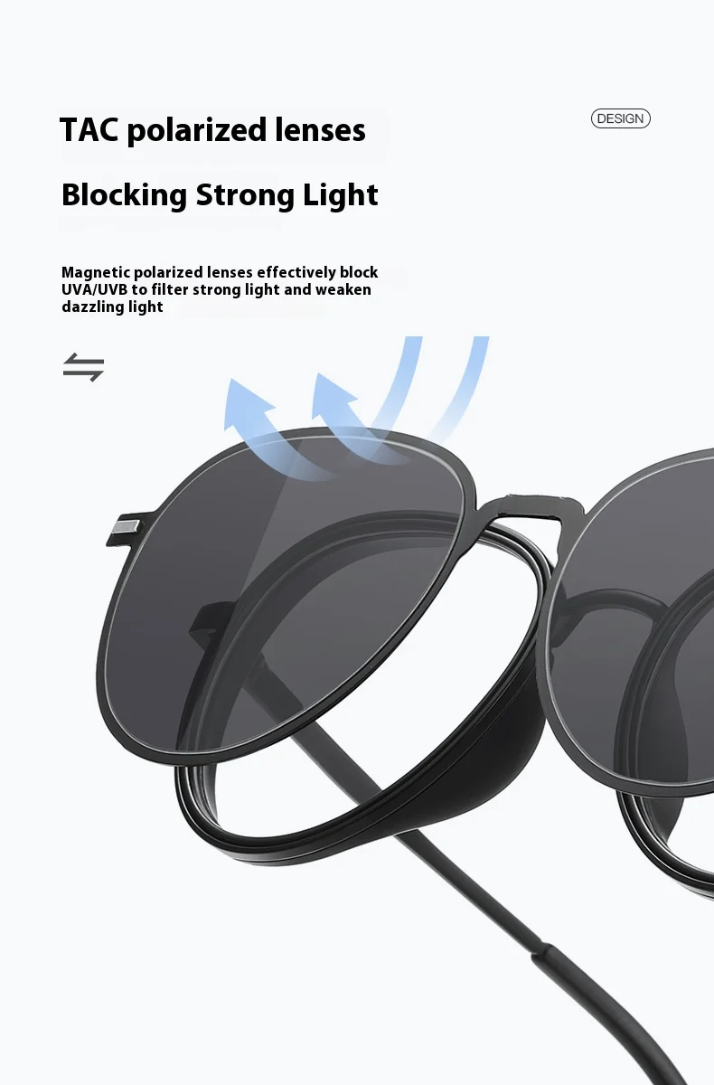 VCKA 3-in-1-Sonnenbrillengestell mit Myopie, klassischer Herren-Magnetclip, polarisiert, verschreibungspflichtig, für Damen, individuelle Optik, -0,50 bis -10 – Detail 3