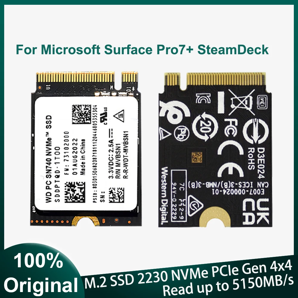 WD SN740 Western Digital 2TB 1TB NVMe PCIe 4.0 M.2 2230 SSD for Laptop Steam Deck GPD Rog Mini PC Computer Ally Surface Tablet