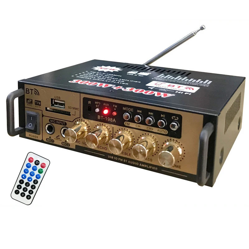 BT-198A High-Performance 12V 300W*2 Mini Home Audio Power Amplifier Lossless U Disk Radio High-Power BT 220V Receivers