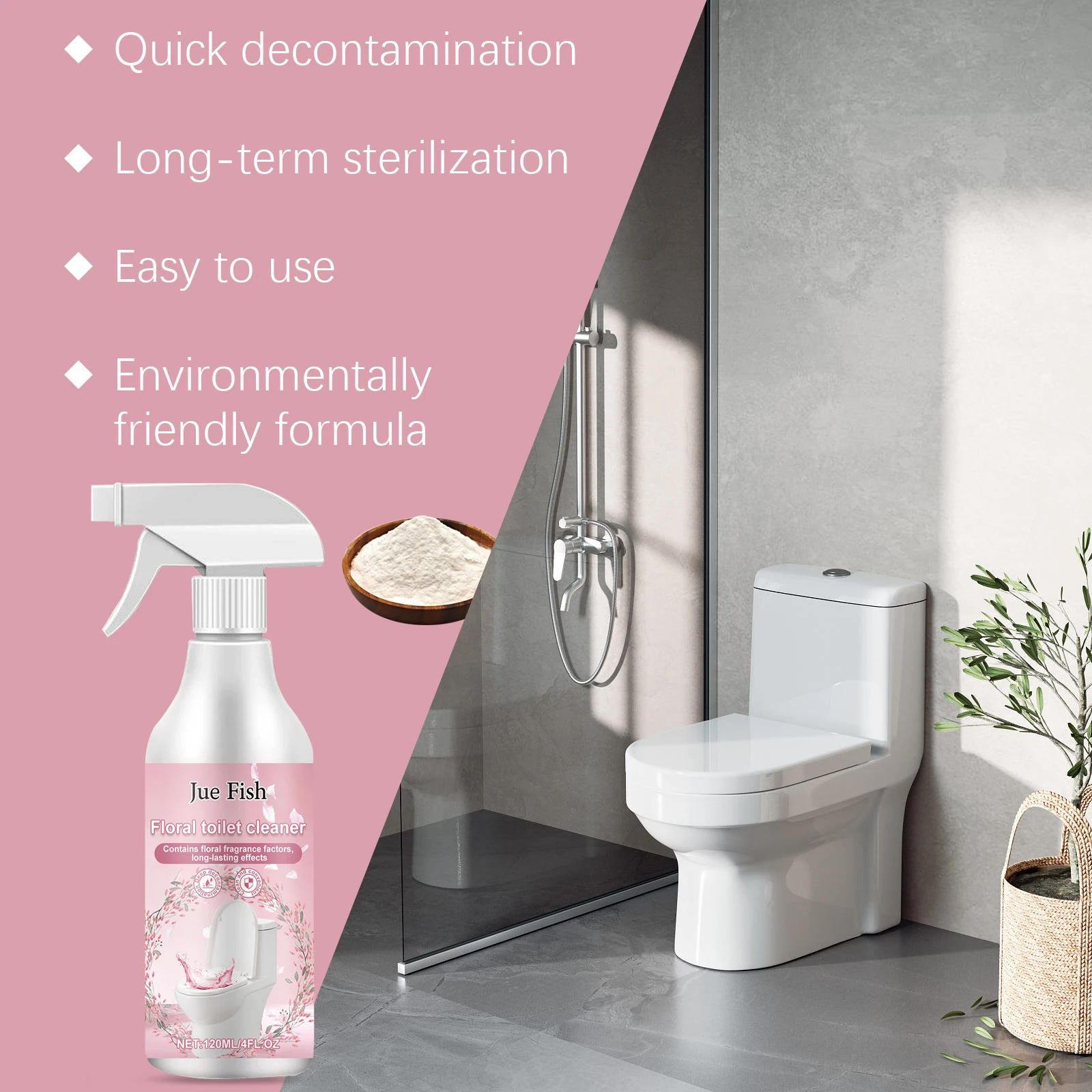 

JUE FISH Closestool Cleaner Spray 120ml Floral Smell Toilet Cleaning Agent Deep Penetration Remove Dirt Powerful Decontamination