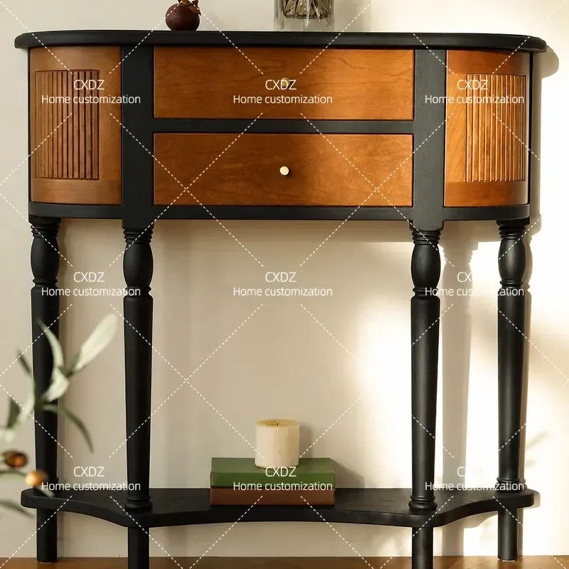 Retro Solid Wood Carved Porch Cabinet Foyer Partition Sideboard Dining Storage Locker Household Entryway Console Table