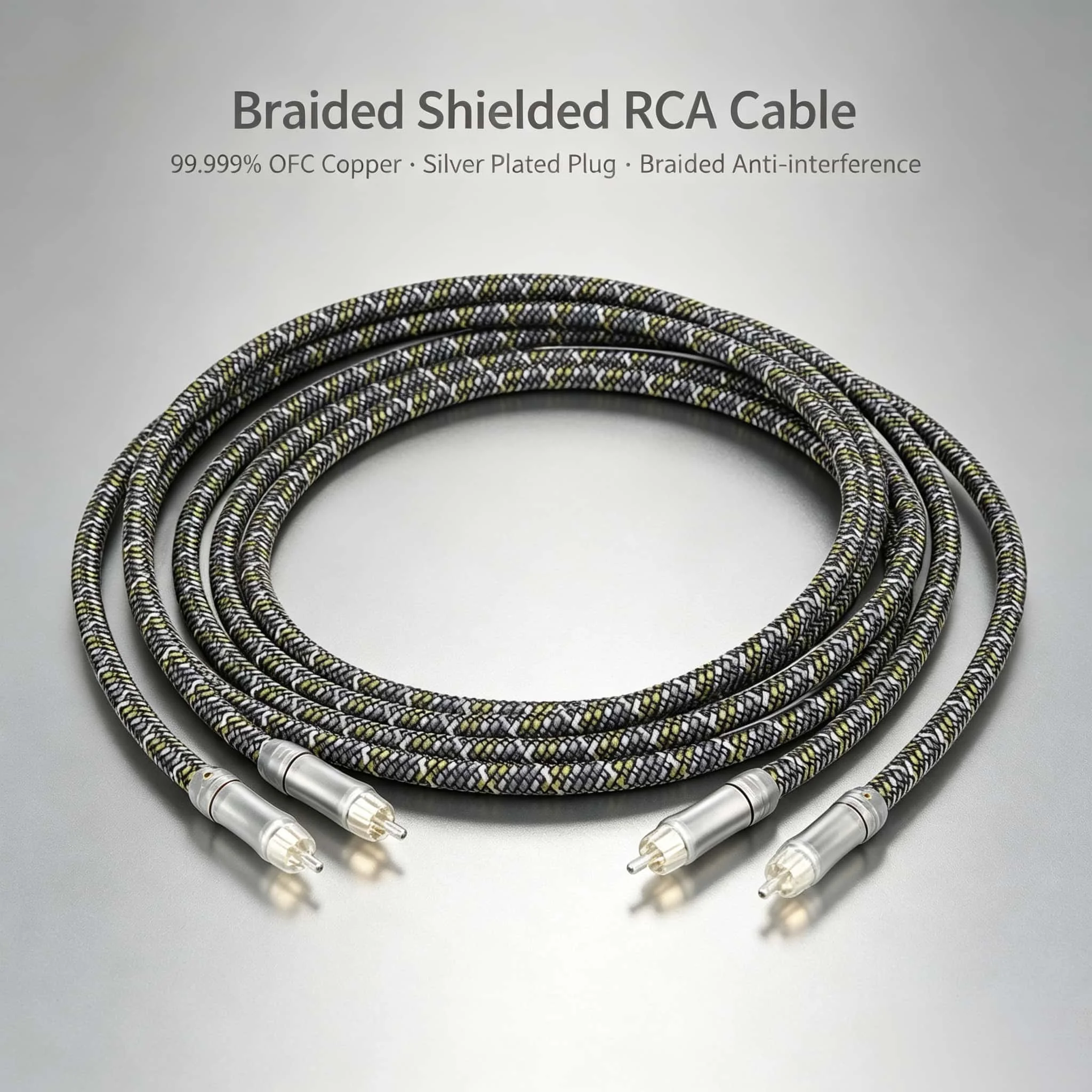 High-End OFC Copper Shielded RCA Audio Interconnect Cable 1 Pair Male to Male HiFi Audiophile for DAC Amplifier CD Player