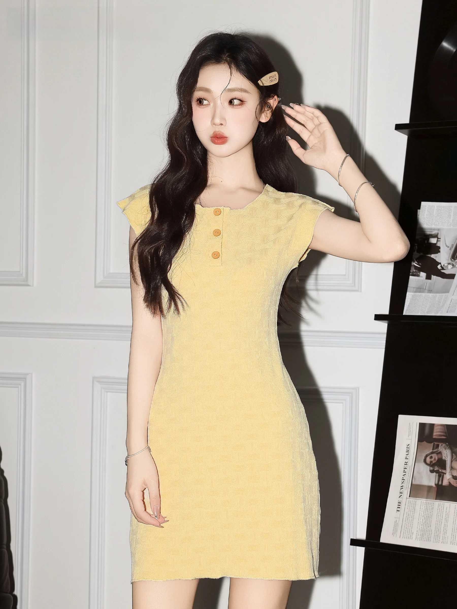 La Chapelle Yellow Svel Dr Women's Faion Slim Fit صيف جديد وصول Dr Ele Sensation Small ence #1