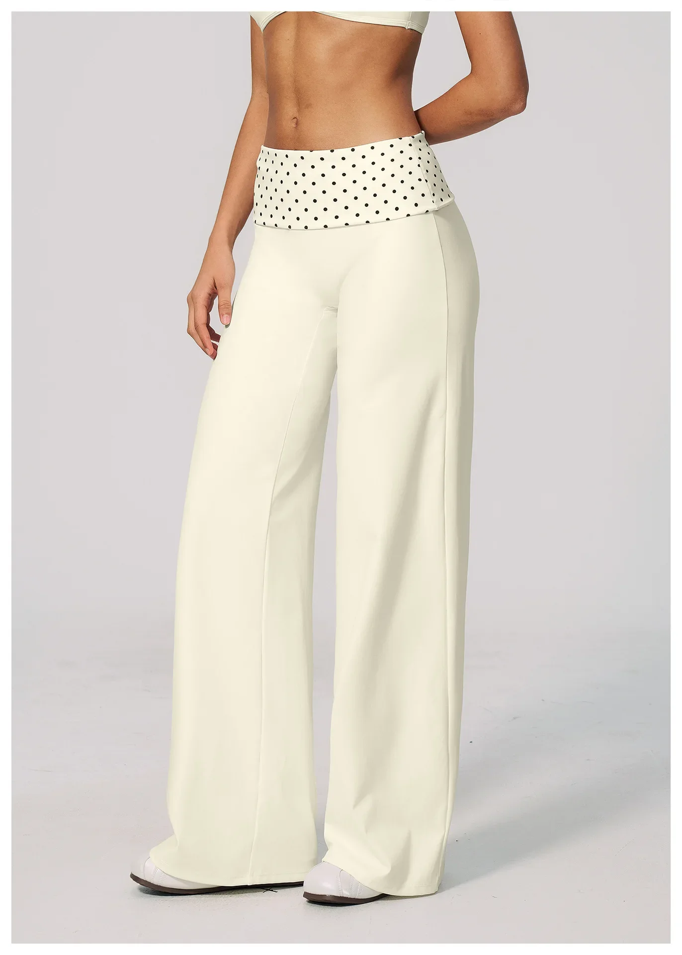 Damen-Yoga-Hose mit weitem Bein, atmungsaktiv, für Sport und Fitness, Schlaghose, hohe Taille, gestreifte Yoga-Hose, gepunktete Trainingshose, ausgestellte Hose – Detail 3