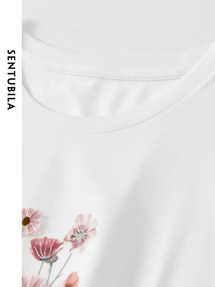 SENTUBILA Women Summer T Shirt 2024 Three-dimensional Floral Simple Casual Loose Short Sleeve Thin T-shirt Womens Tops 142T55054