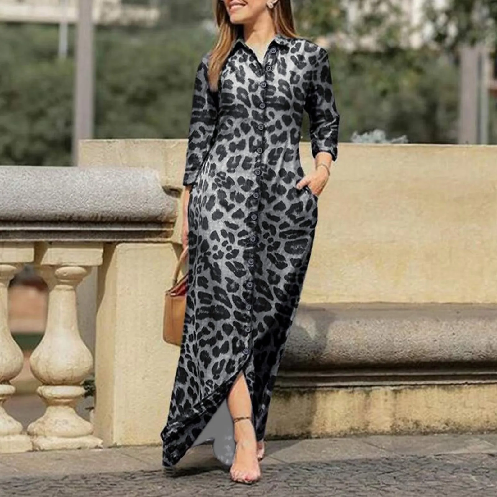 2024 Summer Women's Dress Leopard Print Oversize Casual Long Shirt Dresses Female Trendy Loose Fashion Beach Ladies Clothing