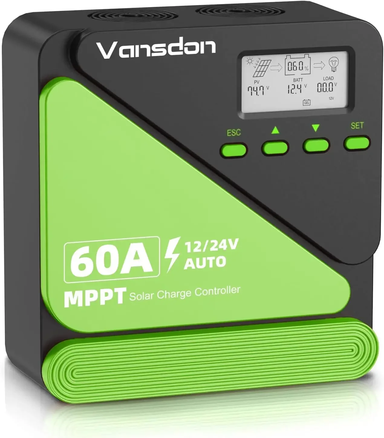 US Shipping 60A Solar Charge Controller 12V/24V MPPT Solar Charge Controller, Adjustable LCD with Timer, Dual USB Ports, for RV,
