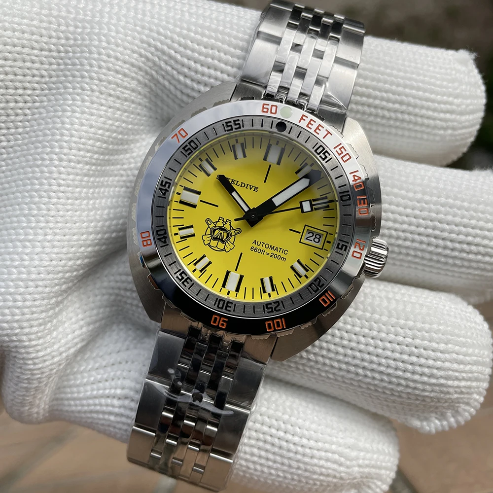 SD1967 Armband met gefreesde sluiting Stalen ring 43 mm Steeldive-saffierglas 20ATM Waterbestendig NH35 Automatisch man-duikhorloge