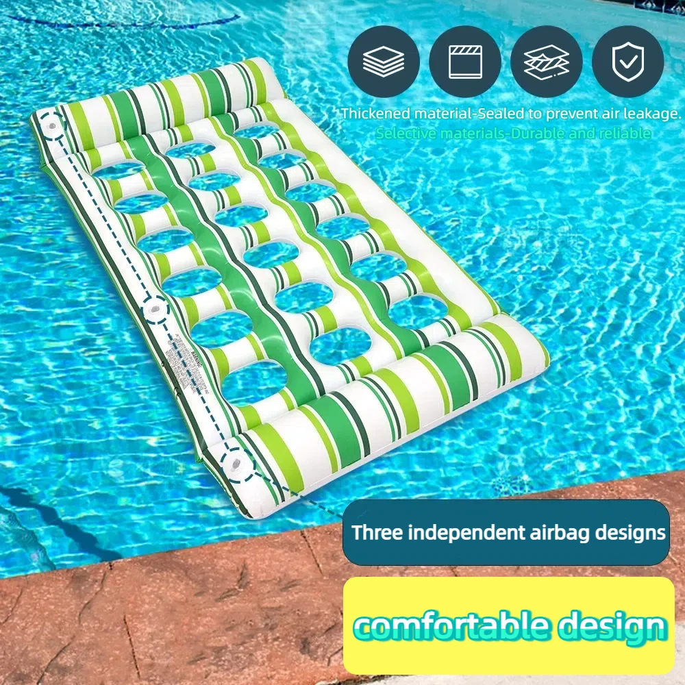 Inflatable PVC Water Bed Floating Lounger Air Mattress Foldable Swimming Pool Party Mattress for Pool Floating Lounge Chair
