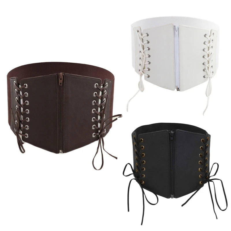 

Corset Wide Faux Leather Cummerbunds Strap Belts for Women Elastic Tight High Waist Slimming Body Shaping Girdle Belt