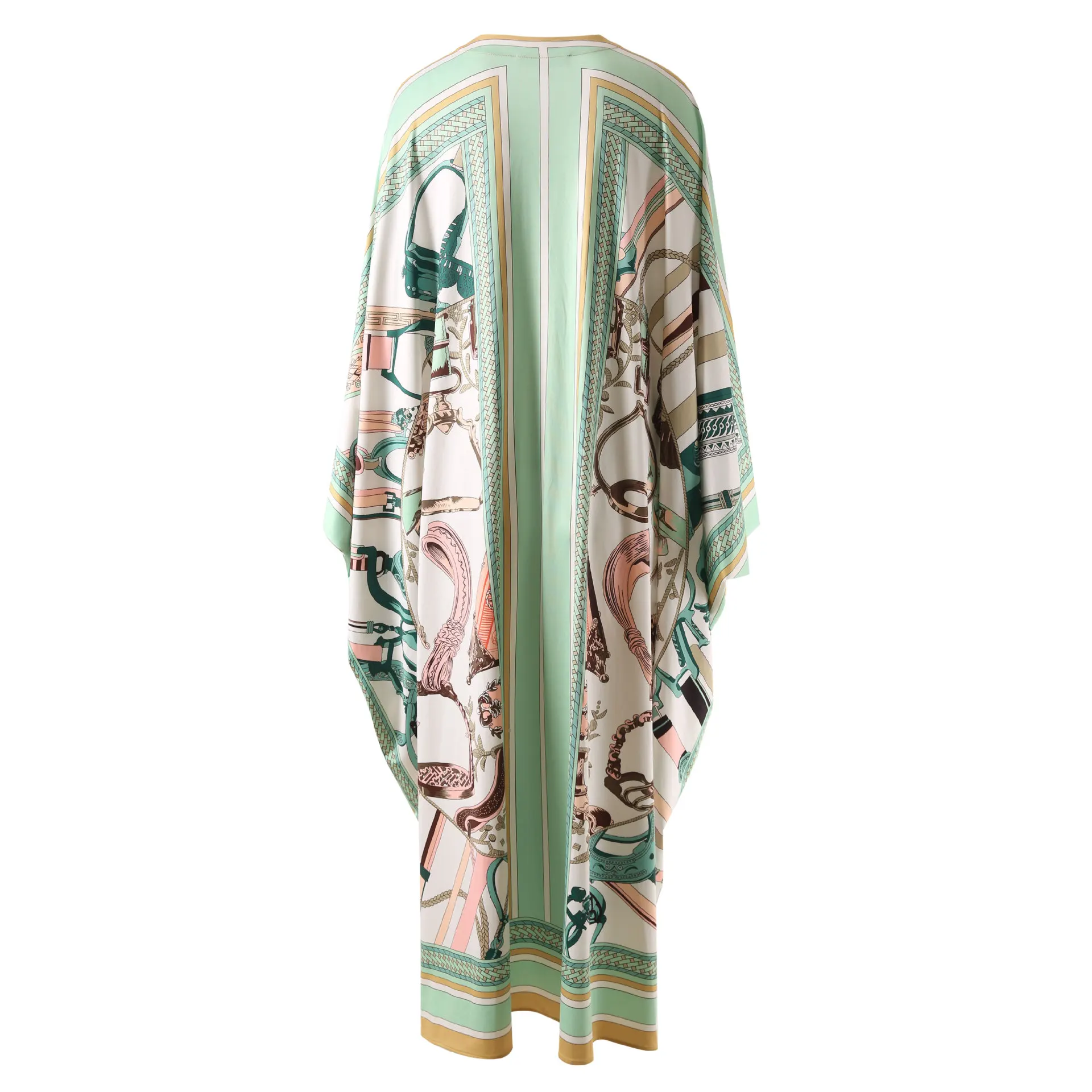 HIGH QUALITY  Luxury Designer Inspired Summer Women Jessy Silk Long Green  Beach Kaftan Maxi caftan  Dress 2024