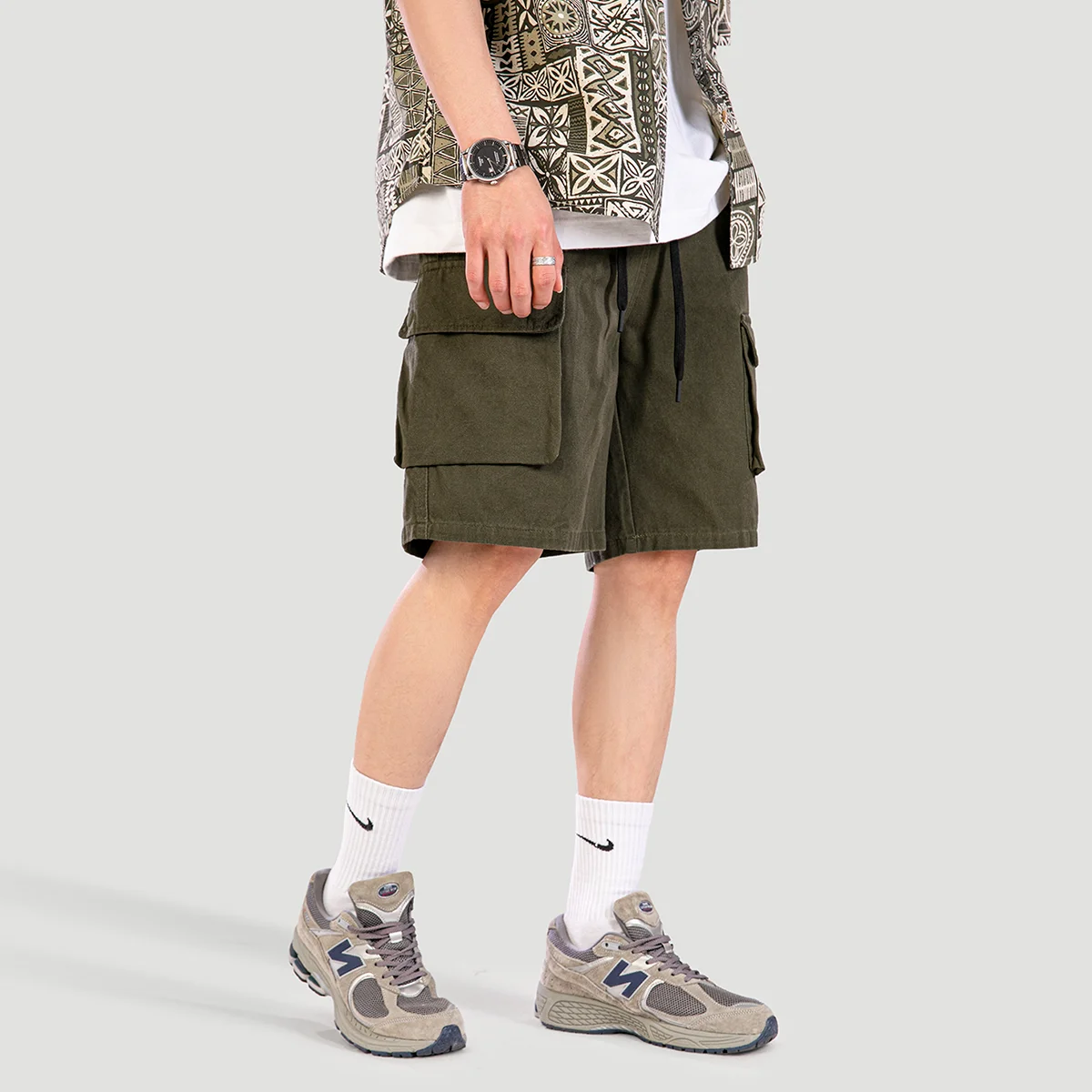 

Summer Men's Casual Loose Workwear Shorts Retro Wide Leg Multiple Pockets Trendy Five-Quarter Straight Tube Youthful Energy