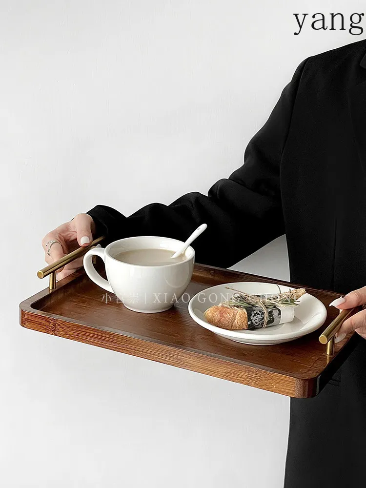 Yjq walnut tray rectangular household dinner plate wooden cake dessert tea tray Chinese style with handle