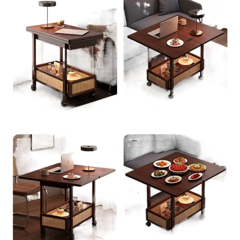 

Side table coffee table movable sofa side cabinet small apartment folding cart living room shelf solid wood medieval small