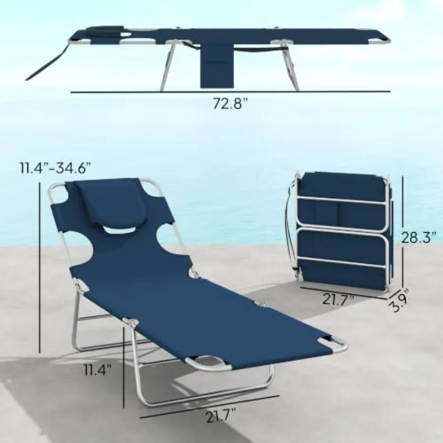 Outdoor chaise lounge chair set of 2, aluminum frame with beige all-weather wicker, ergonomic design with face arm hole for rel - view 3