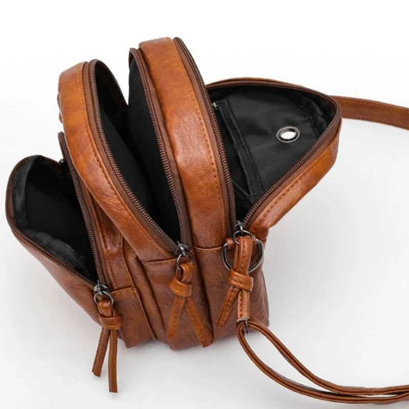 Dropshpping 여성을위한 새로운 빈티지 크로스 바디 가방 더블 구획 숄더 백 부드러운 PU 가죽 핸드백 대용량