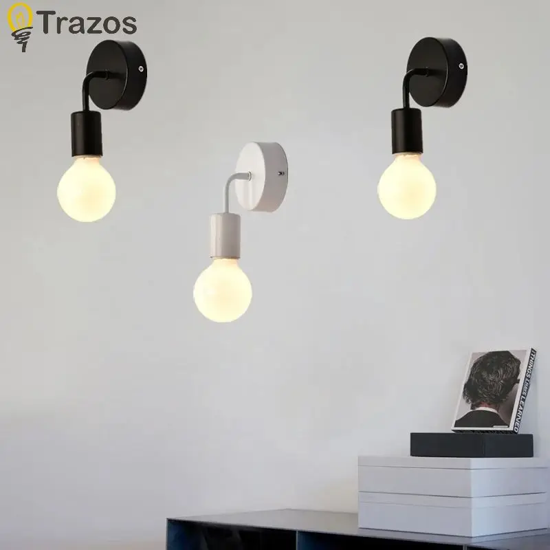 مصباح حائط حديدي LED حديث بسيط ، بجانب سرير غرفة النوم في الشمال ، غرفة معيشة إبداعية ، ممر أبيض وأسود ، إضاءة خلفية ، E27