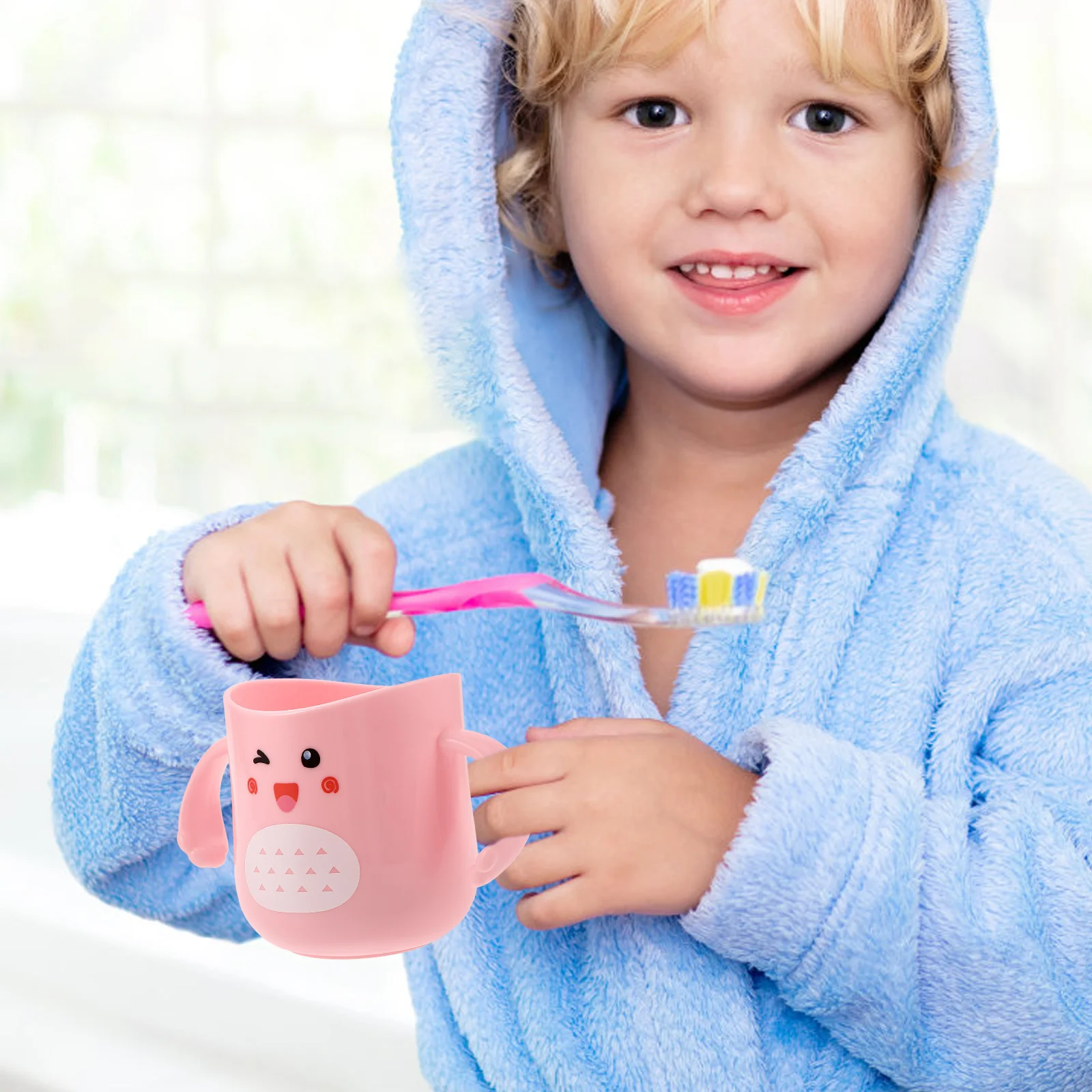 

Kids Toothbrush Cup Double Handles Durable Toddler Bathroom Mug Unbreakable Plastic Toothbrush Rinse Holder Rinse Cups for Kids