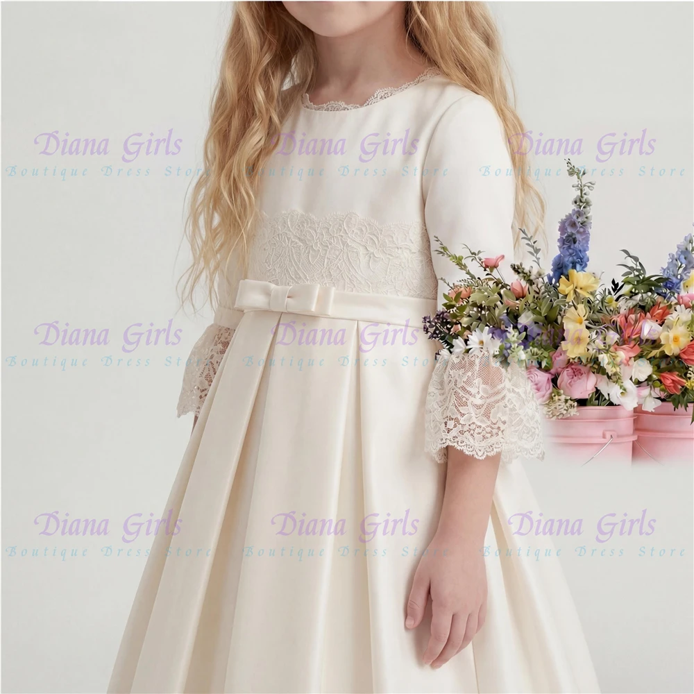 

Elegant Quality Ivory Flower Girl Dress Satin Fluffy for Girls Birthday Party Evening Baptism Gowns Customizable Color Size