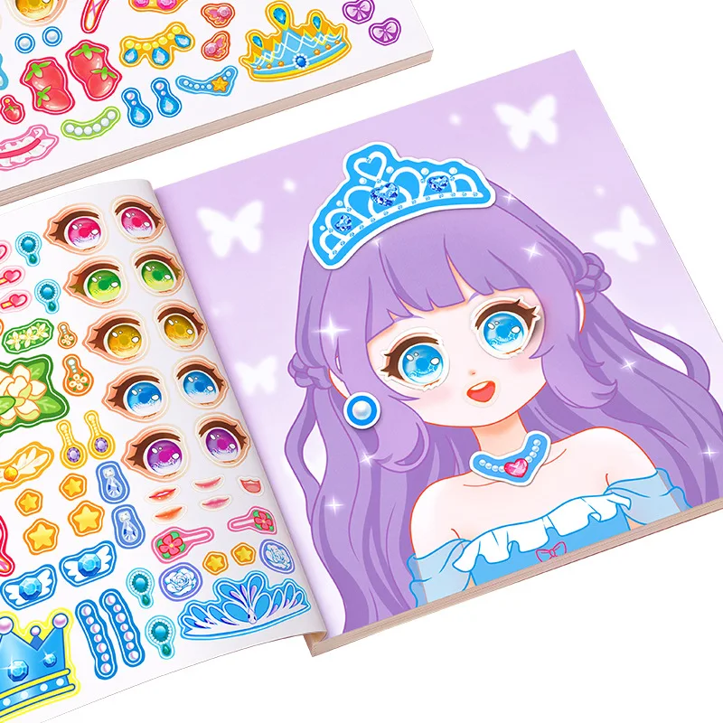 1 ensemble d'autocollants Puzzle jouets réutilisables pour filles, autocollants princesse de dessin animé faire un visage, artisanat créatif pour enfants