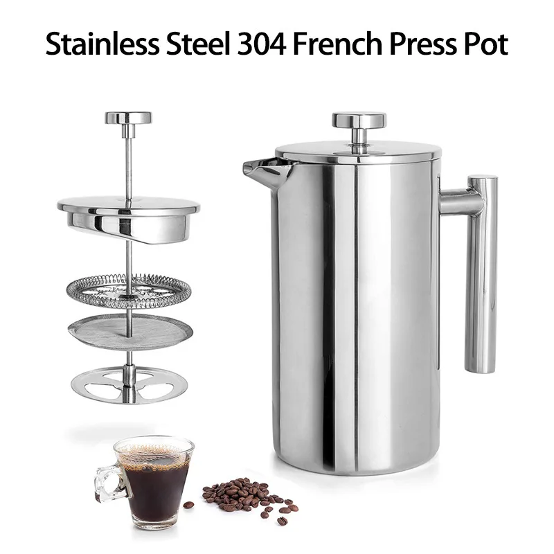 Stainless Steel French Press Double Layer Hand Brewed Coffee Pot Small French Press Filter Pot Constant Temperature Brewing Pot