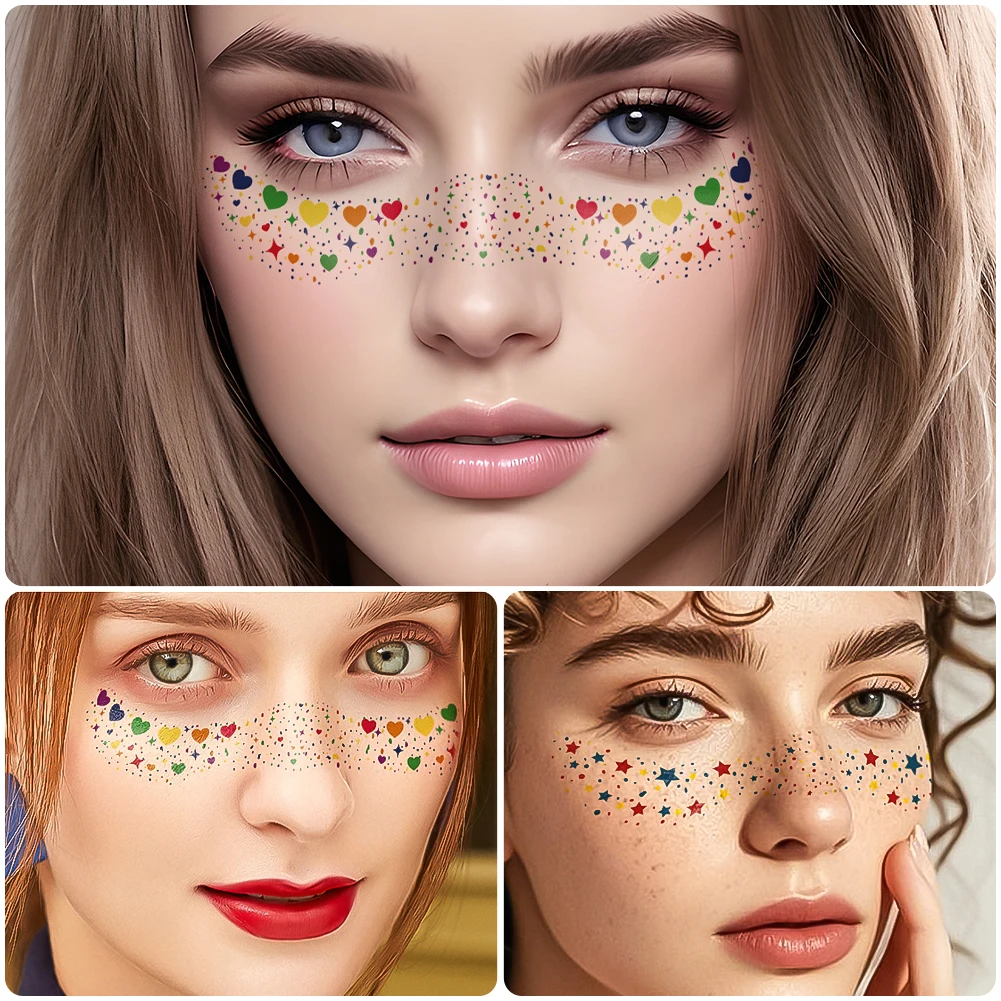 Glitter Stamping Freckles Face Patches Golden & Silver Fake Freckles Temporary Tattoo Stickers for Music Festival Makeup