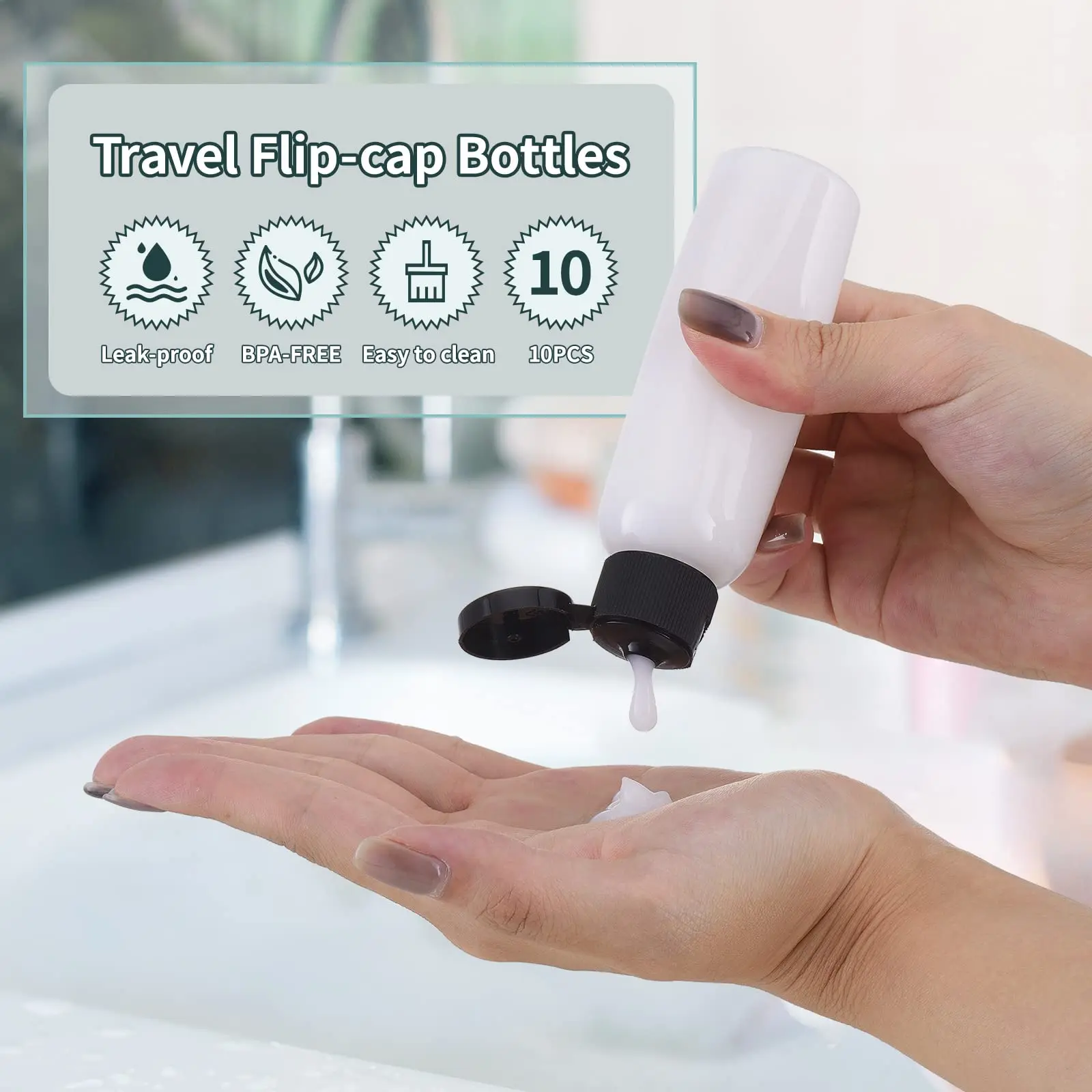 10 PCS Travel Bottles Empty 2oz , Plastic 60ML Cosmetic Container, TSA Amber Squeeze Bottle for Shampoo/ Conditioner/Shower Gel