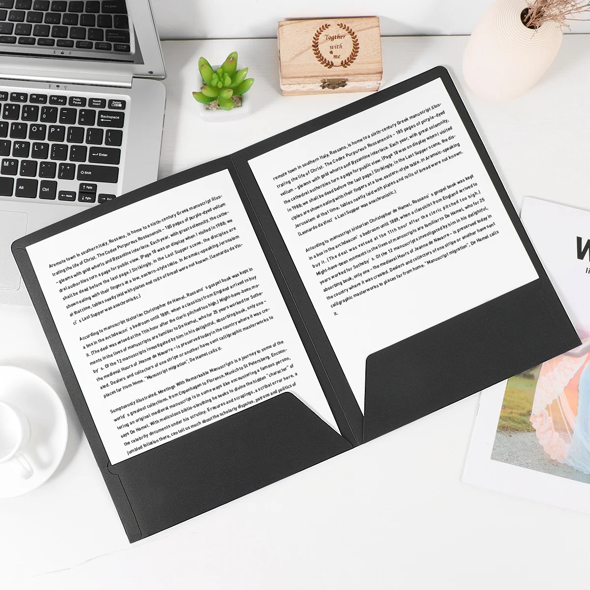 

12Pcs A4 2 Pockets Kraft Paper File Folder Black Simple Stylish Document Organizer Perfect Gift for Study and Office