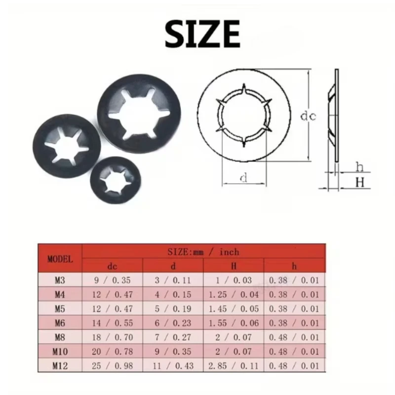 70pcs/bag M3-M12 External Circlip Self-Locking Retaining Clip Washer Bearing Clip Retaining Snap Ring Fastener Combination Kit