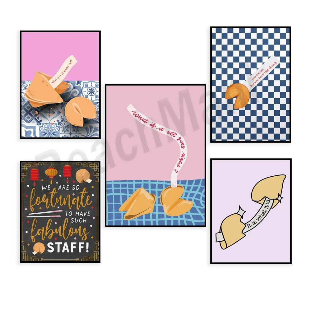 Fortune cookie poster, if all goes well fortune cookie illustration, inspirational affirmation typographic kitchen poster