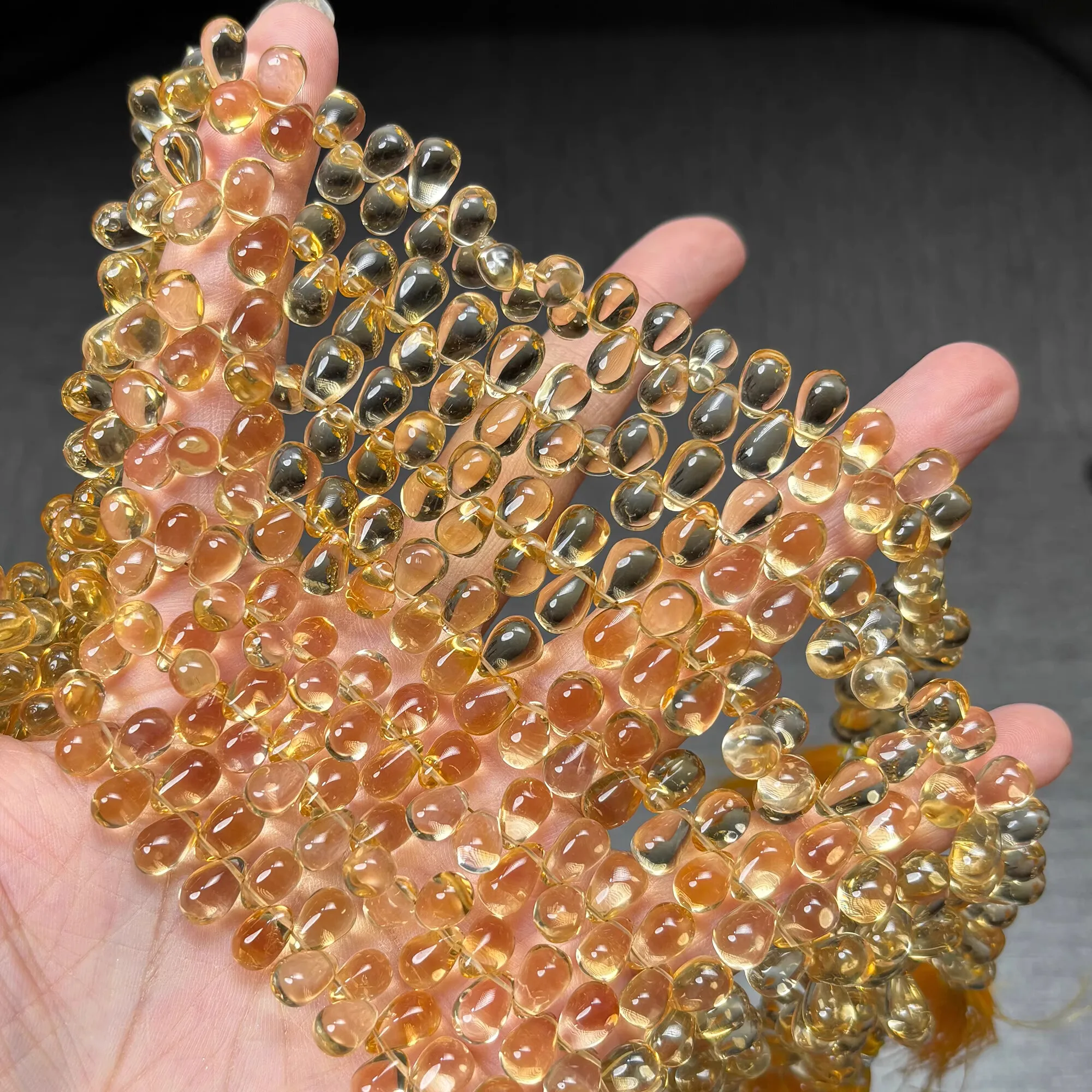 

70pieces Citrine Smooth drop 5-9mm yellow 23cm loose beads nature color for DIY MAKING JEWELRY