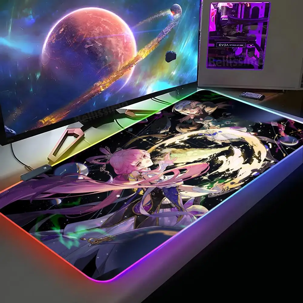 Honkai Star Rail Mouse Pad XXL RGB Gaming Mouse Pad HD Gamer Accessories Large LED Light MousePads PC Carpet With Backlit