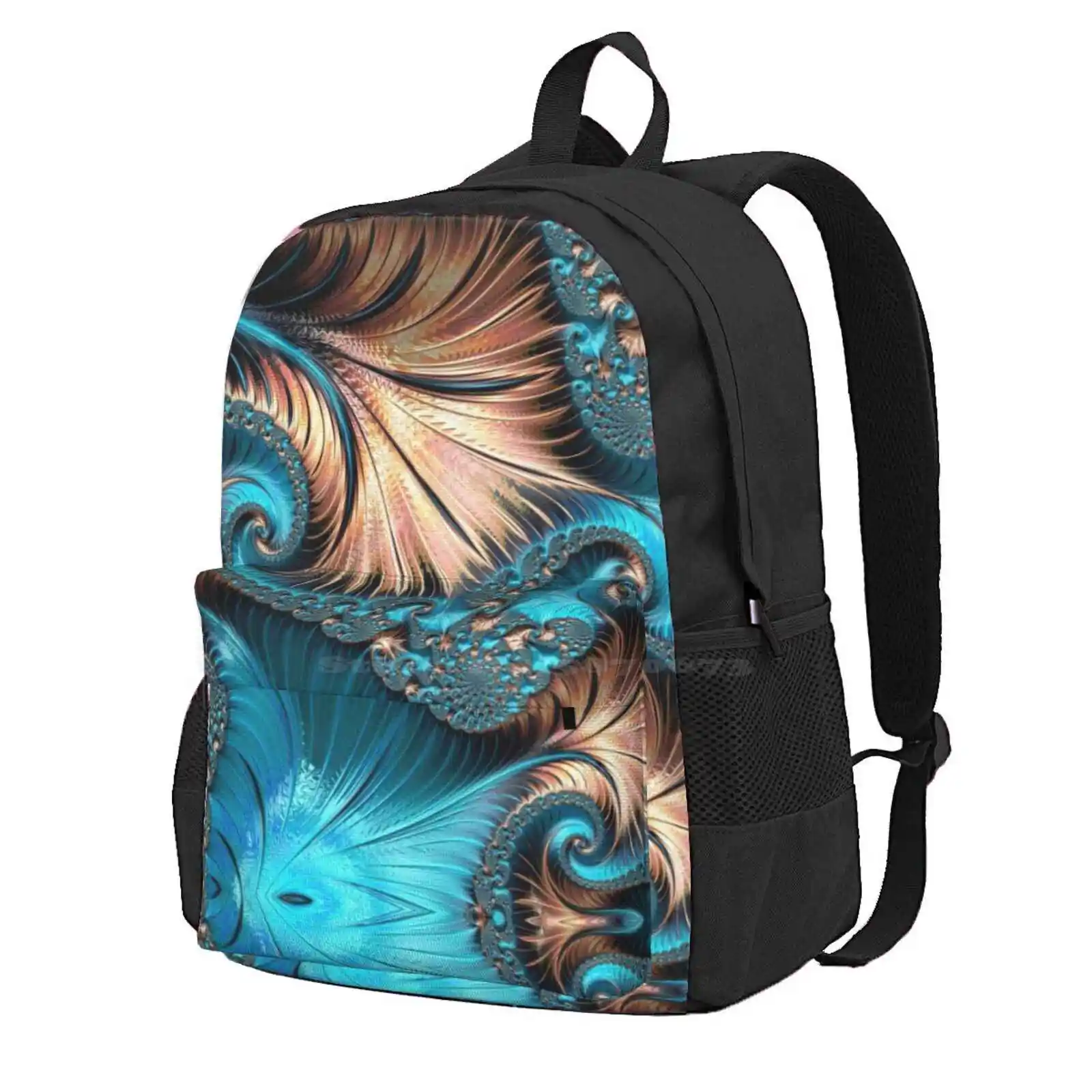 Elegant Copper And Teal Fractal Eighteen Hot Sale Schoolbag Backpack Fashion Bags Teal Turquoise Fractals Copper Fractal Art