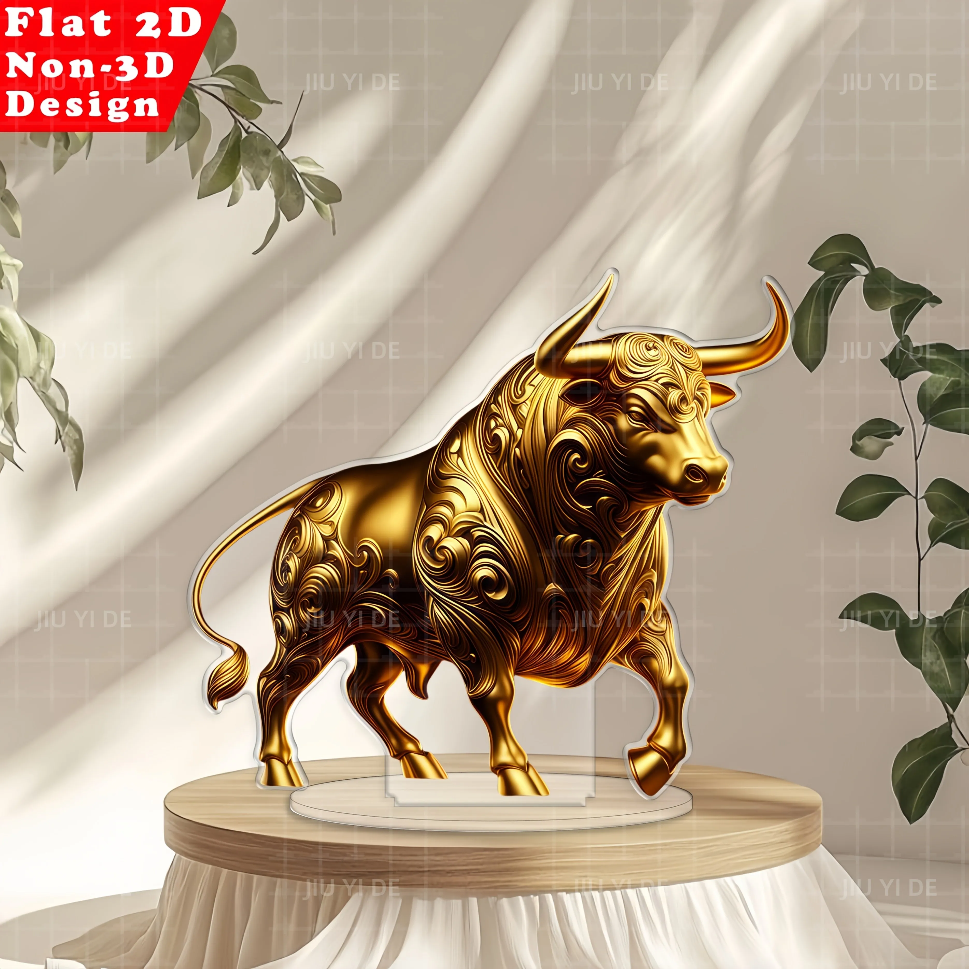 2D Flat, A Golden Auspicious Bull 2DFLat Acrylic Decorative Ornament, Holiday Surprise Gift, Holiday Decoration, Interior Decora