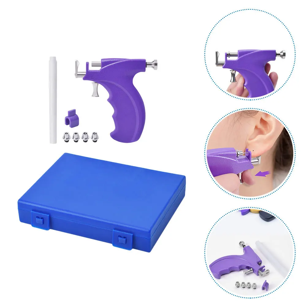 

1 комплект, пирсинг для ушей, нержавеющая сталь, безопасное, безболезненное, простое в использовании устройство для пирсинга ушей, фиолетовые инструменты для пирсинга ушей