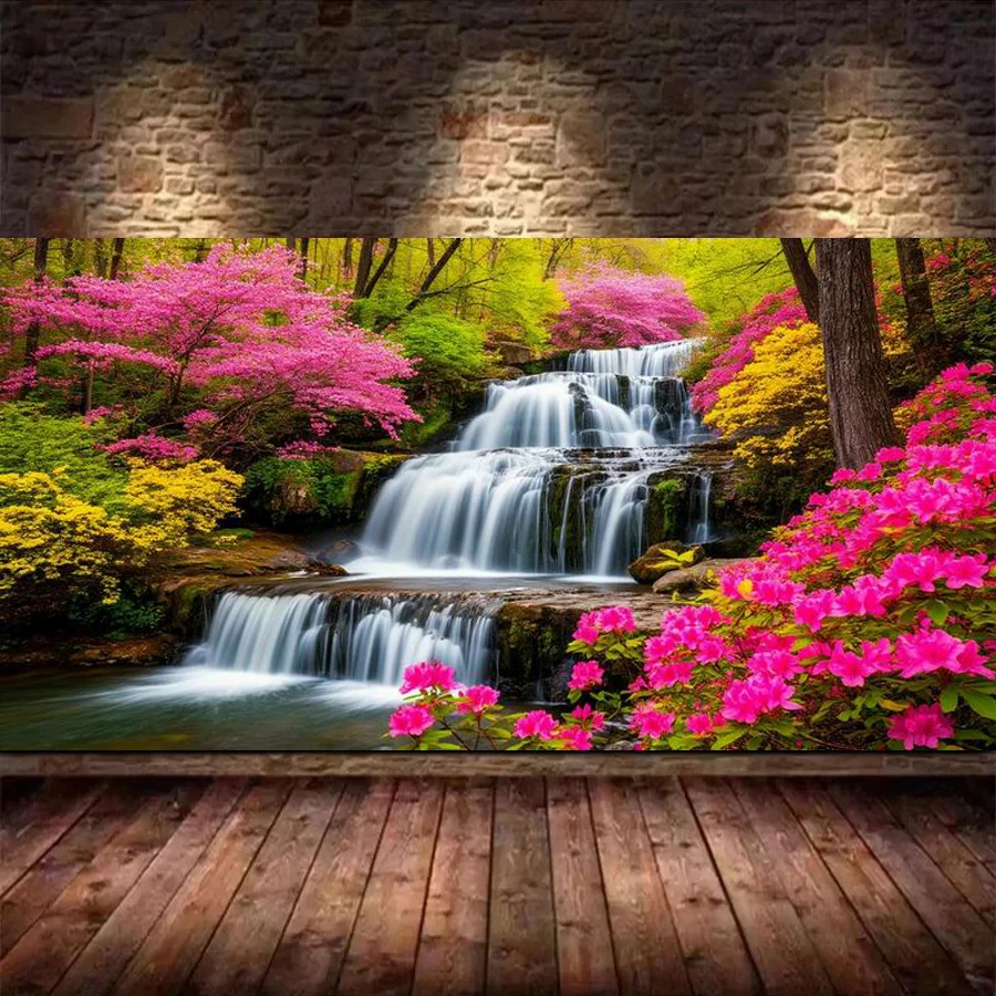 

Fullcang Forest Waterfall Scenery Diy Diamond Painting Large Size Landscape Full Square Round Drill Mosaic Embroidery Picture