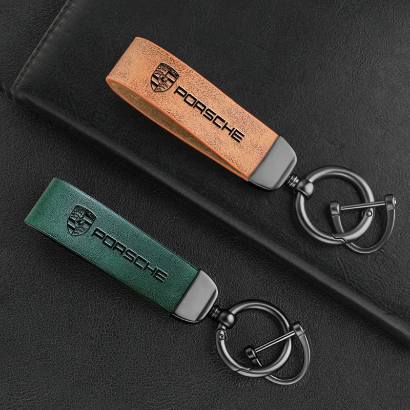 Car Hot Stamping Badge Keychain Zinc Alloy Keyring Accessories For Porsche Cayenne Panamera Macan 911 718 Taycan Boxster Cayman