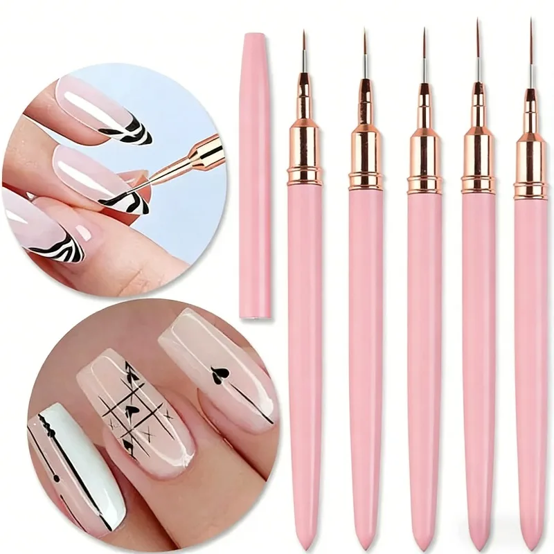 ชุดแปรงเพ้นท์เล็บ 5 ชิ้น สำหรับเจลยูวี ชุดแปรงเพ้นท์เล็บลายเส้นฝรั่งเศส วาดลายเส้น วาดดอกไม้ ปากกาสำหรับมืออาชีพ อุปกรณ์ทำเล็บ