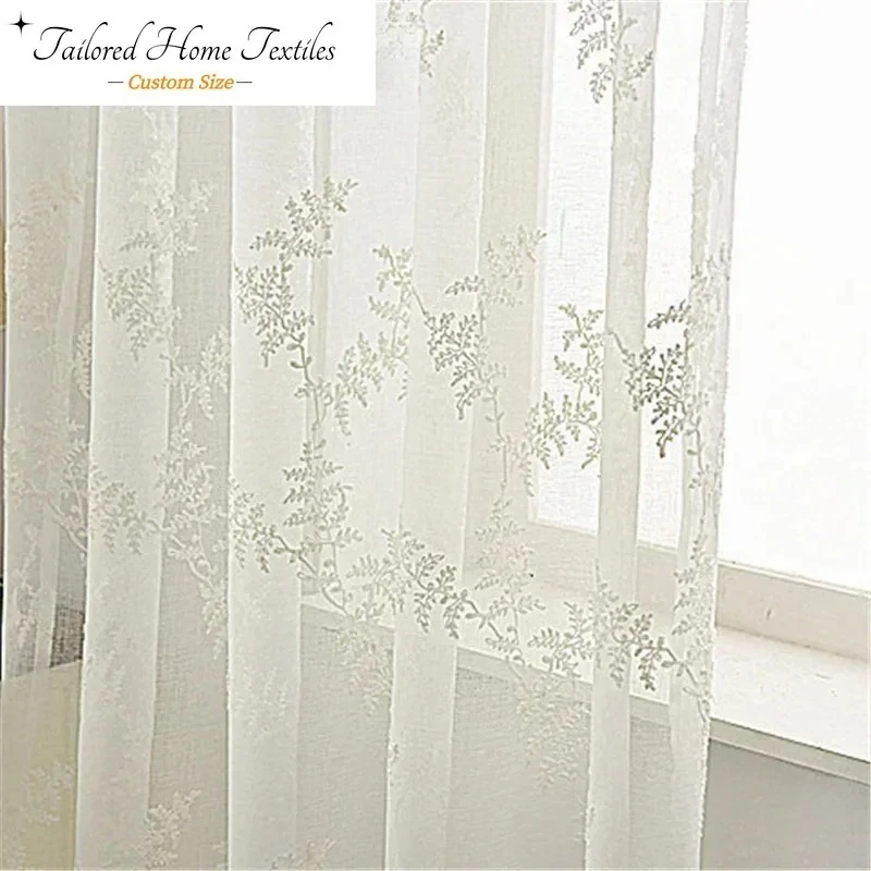 

Customize News Curtains Tulle for Living Dining Room Bedroom Fabric Curtain Hollow Embroidery Curtains White Pine Needle Decor